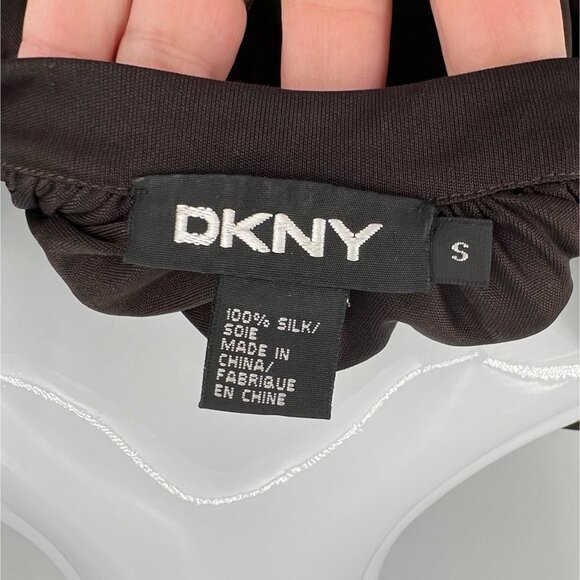 DKNY 100% Silk Blouse Extra Long Gathered Gathered Sleeves, Fireworks on Front S - Picture 6 of 7